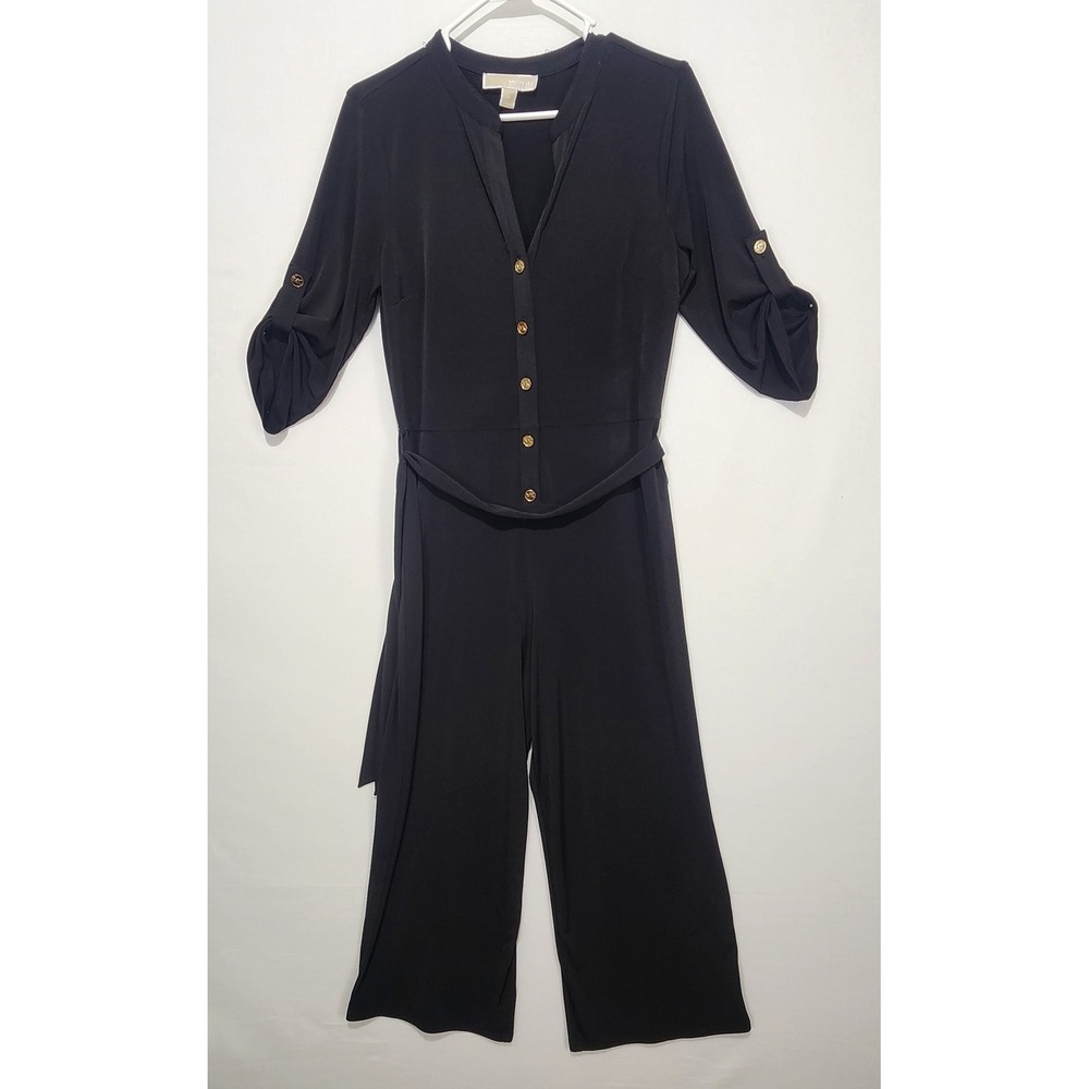 Michael Kors Women's Elegant Classy Minimalist Jumpsuit Belted Black‎ Size M